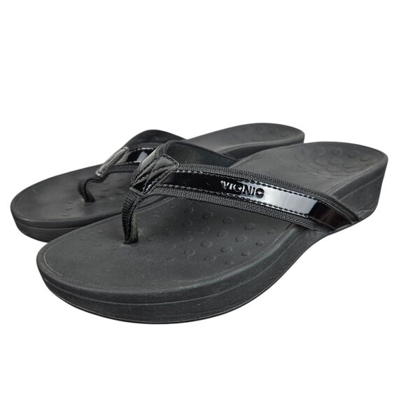 Vionic 380 High Tide Sandals Sz 8 Black Flip Flop Wedge - Picture 2 of 12